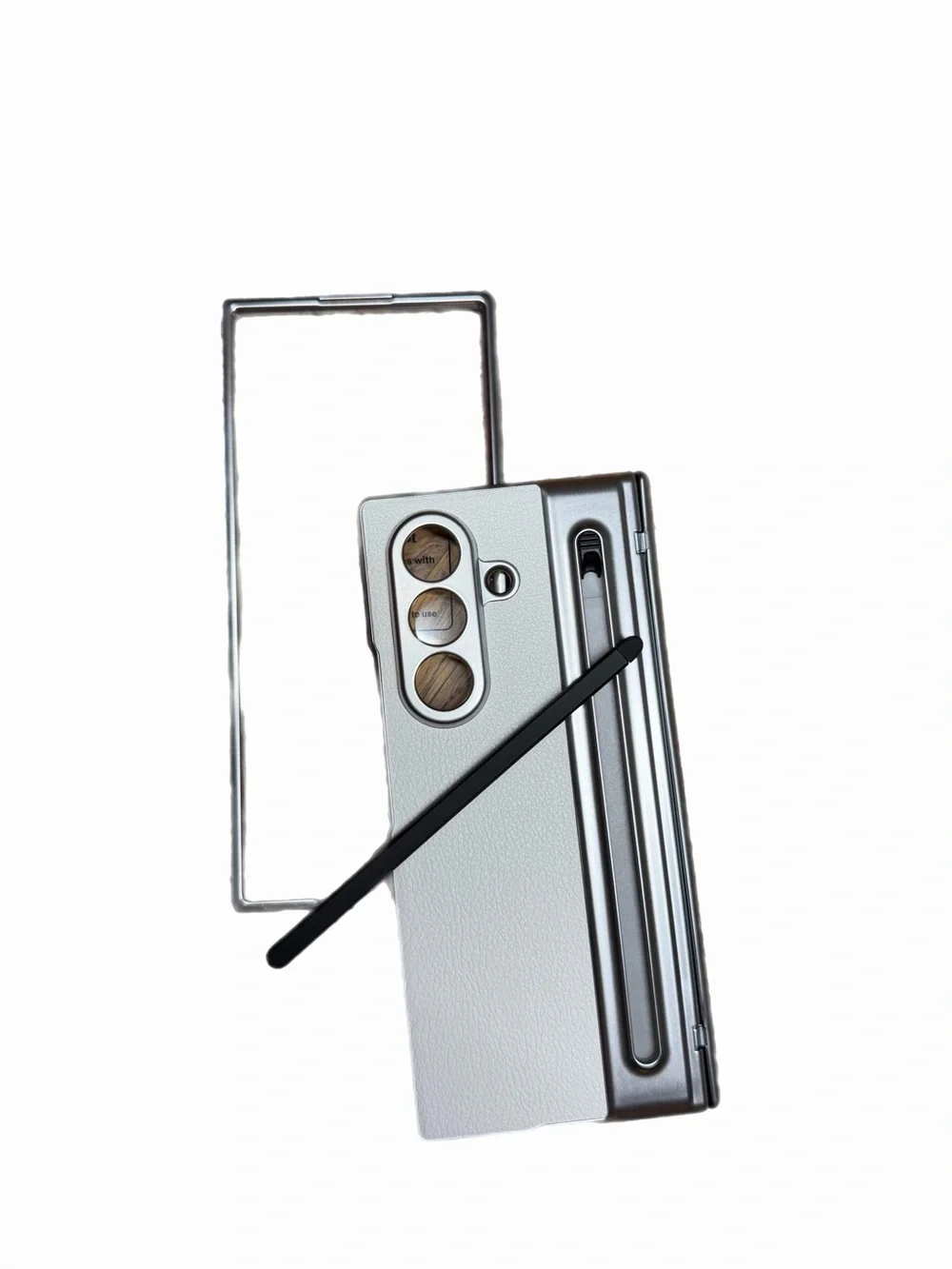 Fold 7 Leather-Textured Phone Case in White and Silver